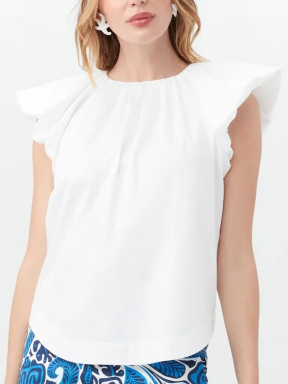 Trina Turk 'Samme' Puff-Sleeve Organic Cotton Blouse Top, White